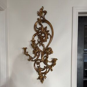 Vintage Homco Gold Ornate 5-Arm Wall Sconce - Hollywood Regency Decor